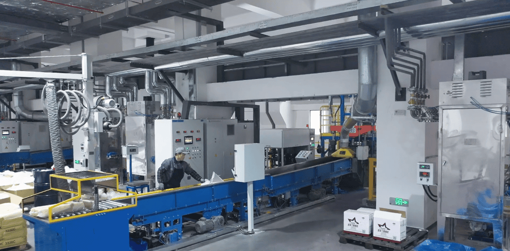 Sane ZenChem’s filler processing facility, featuring automated micro-powder surface modification systems and enclosed, dust-free packaging operations.