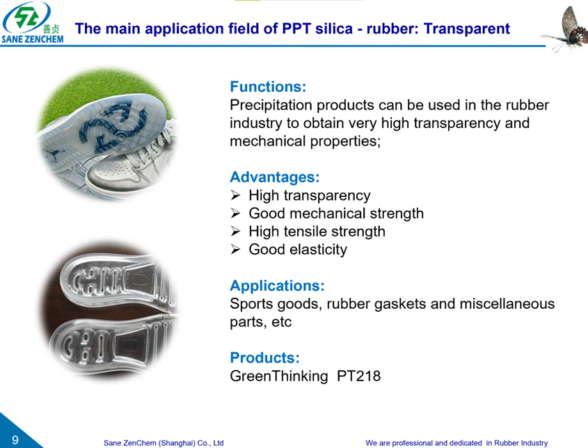 The main application field of PPT silica - rubber: Transparent