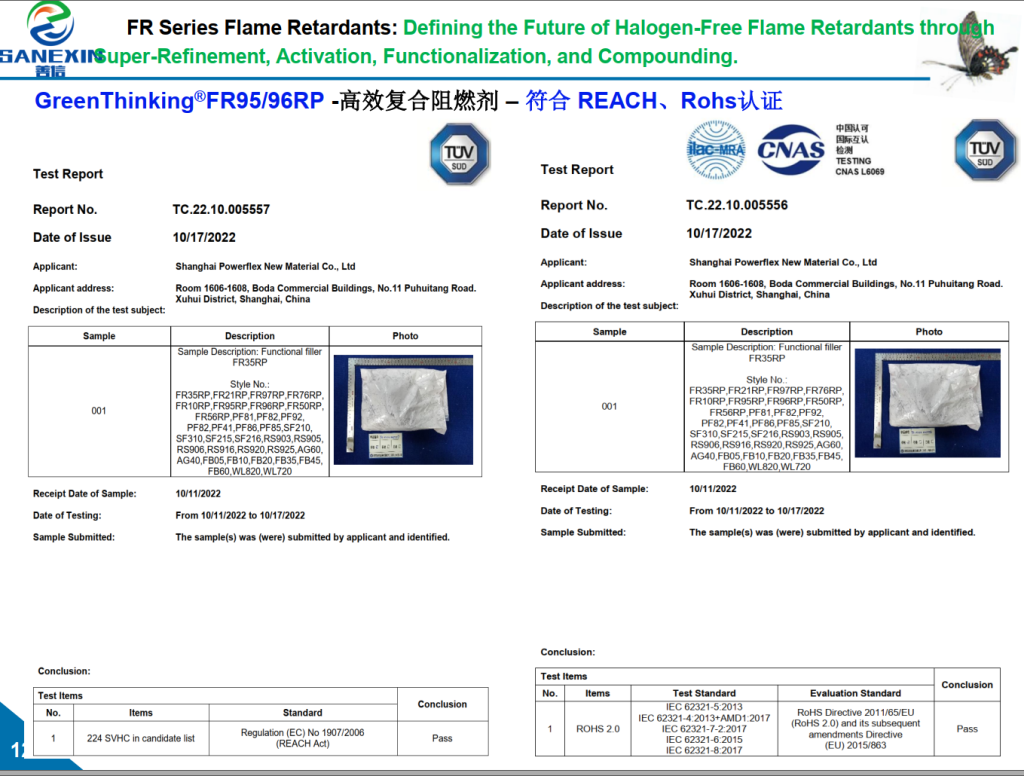 FR series Flame retardant comply with EU REACH, Rohs