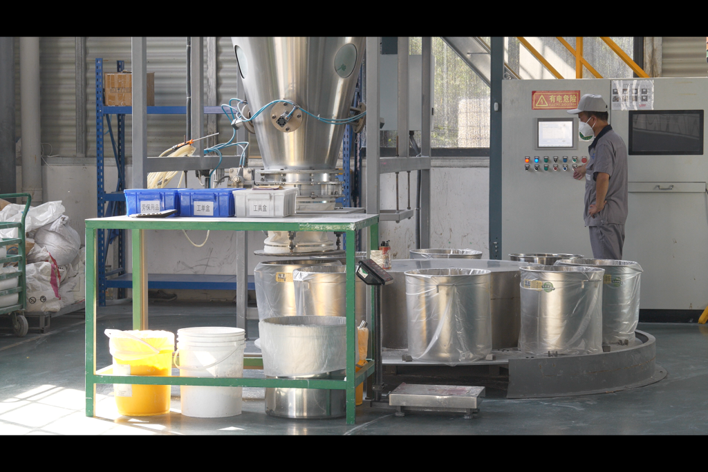 panoramic image of a spacious, bright, and orderly modern workshop of silicone rubber compound 