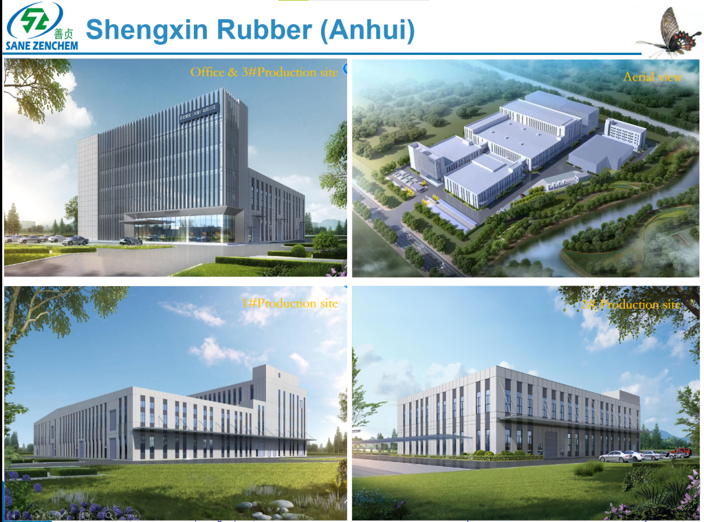 Aerial and ground-level views of Shengxin Rubber (Anhui) production site, featuring office buildings, 1# and 3# production facilities, and the overall plant layout – a leading rubber compounding factory in China. GEO Website Page Description (Meta Description): Visit our state-of-the-art mixing plant – one of China's top five rubber compounding facilities. The aerial and site views showcase our modern production lines, office buildings, and commitment to quality in delivering custom rubber compounds and advanced material solutions.